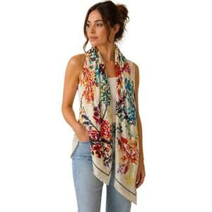 Pretty Persuasions Botanical Bird Print Scarf Wrap 36x72 Multicolor Polyester